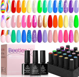 Beetles Gel Polish Nail Set 20 Colors Elegant Allure Collection Pink Purple Navy Blue Glitter Gel with 3 Pcs Base Matte and Glossy Top Coat Led Soak off Trendy All Season Manicure Kit for Women