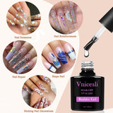 Vnicesli Clear Builder Gel for Nails - 4 in 1 Builder Gel in a Bottle & Base Coat & Nail Strengthen Gel & Nail Repair, Soak off Hard Gel Builder Base Clear Gel Nail Polish Nail Art Manicure 10Ml