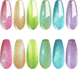 Vishine Gel Nail Polish Kit, the Hologram Collection Nail Art 6 Colors Holographic Pink Golden Green Lime Blue Purple Soak off Nail Lamp Gel Polish Set DIY Manicure 8Ml