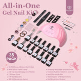 Modelones 32 Colors Gel Nail Polish Kit with U V Light Gel Nail Polish Set, 48W Nail Dryer/Base Top Coat/4-In-1 Glue Gel/Bond Primer/Blooming Gel/Nail Tips/Integrated Manicure Tools/Nail Art DIY Gift