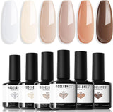 Modelones Nude Brown Gel Nail Polish Set 6 Colors, Neutral Winter Tan White Gel Polish Kit Skin Tone for All Seasons Soak off Nail Art Design Manicure No Wipe Thanksgiving Christmas Gifts for Women Girls