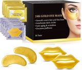 Eye Lip Mask Set -20Pcs under Eye Patches,10Pcs Gold Lip Mask -24K Gold Crystal Eye Lip Pads Treatment for Dry Lip,Dark Circles Eyes Moisturizing, Hydrating(Gold Eye Lip Mask Se)