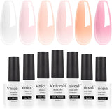 Vnicesli Transparent Jelly Milky White Nude Pink Gel Nail Polish Kit, 6 Colors Pastel Spring Summer Sheer Nude Pink Gel Polish French Nail Art Manicure for Women Mom Manicure Gift