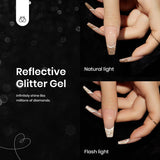 Beetles Gel Polish Reflective Glitter Gel Nail Polish Set, 6 Colors Spring Summer Holographic Sparkle Glitter Gel, Flash Diamond Sliver Gold Black Red UV LED Soak off Manicure Kit for Women Girls