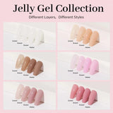 Modelones Jelly Gel Nail Polish Set, 6 Colors Transparent Jelly Gel Polish Kit Sheer Pink Nude Milky White Nail Polish Gel, Soak off LED Gel Nail Kit DIY Nail Art Salon Manicure Gifts for Women Girls