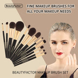 BEAUTYFACTOR 5Pcs Makeup Brushes and Sponge Set for Flawless Application of Liquid, Cream, and Powder Products with Gift Box (Black)