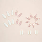 RYUUSEI Press on Nails Medium Almond Fake Nails, Classic Nude Pink Full Cover False Nails with Heart Design UV Glossy French Tip Nails 24Pcs Reusable Glue on Nails for Women Acrylic Stick on Nails Decoration Girls Gifts