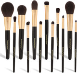 BEAUTYFACTOR 5Pcs Makeup Brushes and Sponge Set for Flawless Application of Liquid, Cream, and Powder Products with Gift Box (Black)