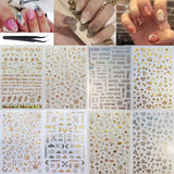 DAWNTREES Nail Stickers,8 Sheets Metallic Self-Adhesive Nail Stickers for Women Girl Kids Nail Stickers，Diy，3D Metallic Star Moon Leaf Line Nail Design Stickers Decals Manicure Fingernail Decorations Women Girls Gift。