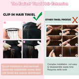 Clip in Hair Tinsel Kit 6Pcs, BFZRKD Heat Resistant Glitter Tinsel Hair Extension with Clips On, Fairy Hair Sparkle Strands Festival Gift Party Dazzle Hair Accessories for Women Girls Kids (Rose Gold)