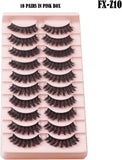 Eyelashes - 10 Pairs Pack Natural Wispy Faux Mink Curly 3D False Lashes Lightweight Fluffy Soft Volume Fake Lashes