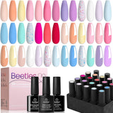 Beetles Pastel Gel Nail Polish Kit with Gel Base and Top Coat - 20Pcs Pastel Macaron Colors Collection, Popular Bright Nail Art Solid Sparkle Glitters Colors