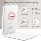 LED Foldable Travel Makeup Mirror 360° Rotation Touch Screen Vanity Mirror with 3-Color Dimmable Lighting plus 10X Magnifying Mirror USB Rechargeable Cosmetic Mirror for Beauty