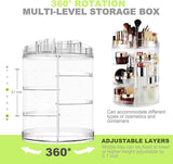 Makeup Organizer, 360 Degree Rotating Adjustable Cosmetic Storage Display Case with 8 Layers Large Capacity, Fits Jewelry,Makeup Brushes, Lipsticks and More, Clear Transparent