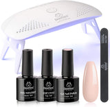 Beetles Gel Nail Polish Kit with U V Light Starter Kit, 6 Colors Nude Brownails Neutral Pink Peach Skin Tone Gel Polish Soak off U V LED Nail Lamp, Base Gel Top Coat DIY Home Manicure