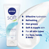 NIVEA Soft Moisturising Cream (75Ml), Refreshing Moisturiser for Face, Body & Hands with Vitamin E and Jojoba Oil, Hand Cream Moisturises Deeply, All Purpose Body Lotion