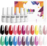 Vishine 24 PCS Soak off UV Led Gel Nail Polish Plain Range - 22 Color Gel Polish & No Wipe Base and Top Coat Starter Gel Nail