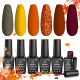 Beetles Gel Polish 6 Colors Green Yellow Burgundy Orange Glitter Fall Gel Nail Polish Halloween Nails Art Soak off Uv LED Manicure Gift Set Golden Season Collection 2023 Nail Trend