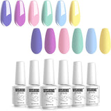 Vishine Gel Nail Polish Set - Macaron Series 6 Colors, Popular Lilac Pink Blue Yellow Fresh Bright Colors Trendy UV LED Soak off Nail Art Gel Manicure Kit