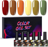 Aoeek 6 Pcs Gel Nail Polish Set 0.29 Fl.Oz /8.5Ml, 6 Neutral Skin Tone UV Gel Polish Colors for Nail Art Home DIY Gel Nail Manicure Kit (08)