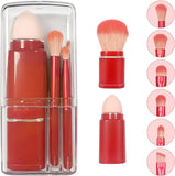 Professional Retractable Makeup Brush Set - 8 in 1 Portable Travel-Friendly Brushes - Beauty Sponge Blender Powder Brush Foundation Blush Concealers Eyeshadow Achieve Flawless Makeup (Red)