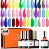 Modelones Bright Gel Nail Polish Kit 24 Pcs 7ML, Summer Neon 20 Colors Set Hot Pink Green Glitter Colorful with Bond Primer Glossy&Matte Top Coat Base Coat Nail Art Design Manicure Gifts for Women Girls