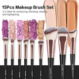 Makeup Brushes, 15 Pcs Professional Makeup Brushes Set Blush Make up Brushes Eye Shadow Brushes with Makeup Sponges and 1 Brush Cleaner (Blackgold)