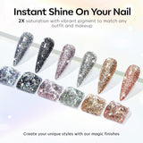 Modelones Reflective Glitter Gel Nail Polish Set of 6 Colors Pink Red Silver Holographic Gel Polish Kit LED Soak off Nail Polish Manicure Art Gel Kit Home DIY Nail Salon