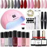 Modelones Gel Nail Polish Kit with UV Light, 48W Led Nail Dryer Lamp, 7 Colors Soak off Gel Nail Polish, Nail Primer, Base and Top Coat, Nail Art Decrations, Gel Manicure Tools Set with Gift Box