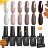 Beetles Gel Nail Polish Set, Coffee Cafe Collection Brown Neutral Beige Mauve Color Gel Polish Kits Perfect for Autumn and Winter Nail Art Manicure Kit Soak off LED Nail Lamp Gel