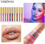 VERONNI 10 Pcs Glitter Lipstick Set,Diamond Shimmer High Pigment Lip Gloss,Metallic Liquid Lipstick Long Lasting Lip Make,Waterproof Lip Gloss Lip Stain Makeup Kit,10Pcs Non Stick Cup Lip Makeup Gift Set(10Pcs Together )