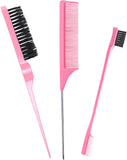 3 Pieces Styling Hair Brush Set, Slick Bristle Hair Brush, Rat Tail Comb Edge Brush for Edge & Back Brushing, Combing Slicking Hair for Women Girls