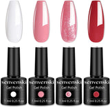 Senvenski Gel Nail Polish Light Pink Peach Red Rose Cherry Burgundy Glitter Gift Soak off Set UV LED Art Varnish Kit (CS003)