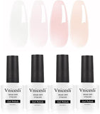 Vnicesli Ice Jelly Crystal Gel Nail Polish, 4 Colors Translucent Glass Milky White Sheer Pink Blue Glitter Gel Polish Soak off Shimmer Jelly Nail Polish Kit