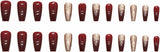 24Pcs Red Press on Nails Medium Coffin Gold Powder Sparkly Designs Fake Nails Reusable Full Cover Stick on Nails Set Square and Acrylic Glue on Nails for Women Artificial Nails Decoration Accessories