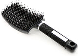 Boar Bristle Hair Brush - Curved & Vented Detangling Hair Brush for Women Long, Thick, Curly and Tangled Hair, Blow Drying Detangling and Head Massage Hair Styling (Black)