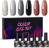 Aoeek 6 Pcs Gel Nail Polish Set 0.29 Fl.Oz /8.5Ml, 6 Neutral Skin Tone UV Gel Polish Colors for Nail Art Home DIY Gel Nail Manicure Kit (01)