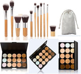 Joyeee 15 Colour Makeup Contour Palette Cream Kit, with 11 Pcs Complete Function Makeup Brushes Set and Storage Bag, Highlighting Light, Medium to Dark, Vegan & Cruelty Free