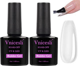 Vnicesli 2Pcs Builder Gel for Nails - 4 in 1 Clear Nail Extension Gel for Nail & Base Coat & Nail Strengthen Gel & Nail Repair, Soak off Hard Gel Builder Base Gel Nail Polish Clear 10Ml Nail Manicure