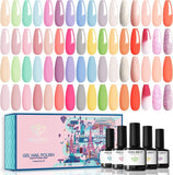 Modelones 40Pcs Gel Polish Nail Kit 36 Colors Pastel Dreamy Collection Macaroon Sparkle Glitter Nail Polish Set Spring Summer Bright Gel Nail Polish Manicure with 4Pcs Nail Primer Gel Base Matte Glossy Top Coat for Girls Women