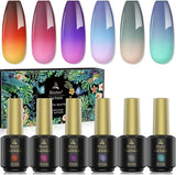 Color Changing Gel Nail Polish Set 6 Pcs 3 Temperature Mood Change Nail Gel Soak off Uv Led Polish Gel Kit Collection Starter Manicure Gift Home/ Salon(8 Ml)