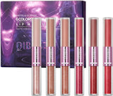 Double Head Lip Gloss Non Fading Lip Glaze Matte Mist Pearlescent Liquid Lipstick, 6-Color Suit