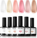 Modelones Gel Nail Polish Set - 6 Colors Nude Pink Glitter Skin Tones Spring Popular Neutral Gel Polish Starter Kit All Seasons Peaches Soak off Manicure Nail Art Design Salon Home Holiday Valentines Gifts for Women Girls