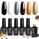 Beetles Gel Nail Polish Set - 6 Colors Black Golden White Silver Rose Glitter Gel Polish Kit Soak off Nail Gel Kit Nail Art Gifts for Women