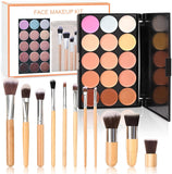 Joyeee 15 Colour Makeup Contour Palette Cream Kit, with 11 Pcs Complete Function Makeup Brushes Set and Storage Bag, Highlighting Light, Medium to Dark, Vegan & Cruelty Free