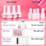 Saviland Dipping Powder Liquid Set - Dip Powder Activator Base Top Coat and Brushsaver 4Pcs 0.5Oz for Dip Powder Nail Kit