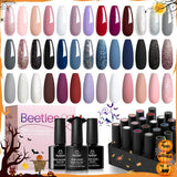 Beetles 20 Pcs Gel Nail Polish Kit with Base Gel Top Coat- Glowing Attraction Collection Fall Winter Orange Burgundy Red Purple Gel Polish Set Gray Blue Green Soak off LED Nail Gel