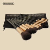 BEAUTYFACTOR Professional Rose Gold Makeup Brushes with Black Travel Bag - 10Pcs Synthetic Foundation Powder Lip Concealer Eyeshadow Blush Tools Set