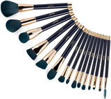 Jessup 15Pcs Makeup Brushes Set Powder Foundation Eyeshadow Eyeliner Lip Contour Concealer Smudge Brush Tool Blue/Darkgreen T113