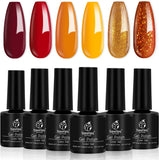 Beetles Gel Nail Polish Set, Red Orange Glitter Gel Polish Kit Soak off Led Lamp Nail Gel Polish Kit Nail Art Manicure Kits Thanksgiving Day Halloween Gifts